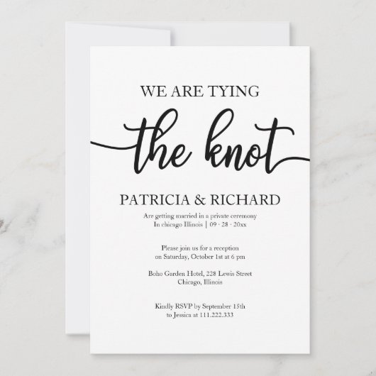 Chique Zwart Wit Calligrafie Elopement Bruiloft Kaart (Voorkant)