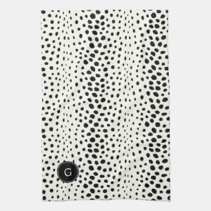 Chique zwart-wit cheetahprintpatroon met monogram theedoek