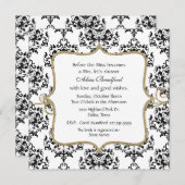 Chique Zwart & Wit Damask Bruidsdouche Uitnodiging (Voorkant / Achterkant)