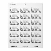 Chique zwart-wit damast bloeiende grens etiket (Full Sheet)