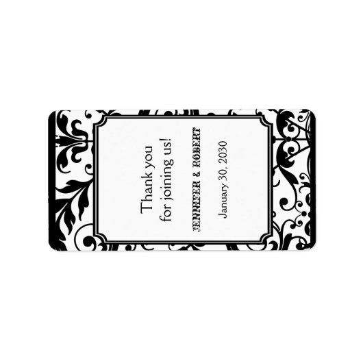 Chique zwart-wit damast bruiloft lippenbalsem labe etiket (Voorkant)
