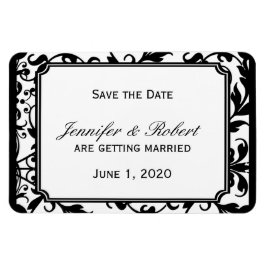 Chique zwart-wit damast bruiloft Save the Date Magneet