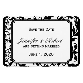 Chique zwart-wit damast bruiloft Save the Date Magneet