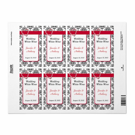 Chique Zwart & Wit Damast Bruiloft Wijn Labels (Full Sheet)