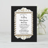 Chique Zwart $ Wit Damast Parel Trouw Uitnodiging (Staand voorkant)