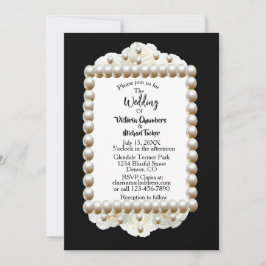 Chique Zwart $ Wit Damast Parel Trouw Uitnodiging