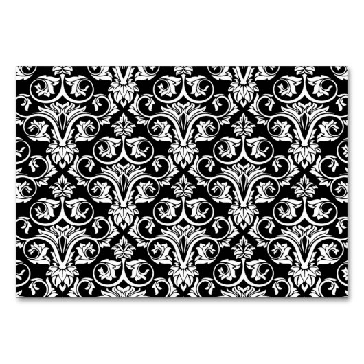 Chique zwart/wit damast rood lint kaart (Achterkant)