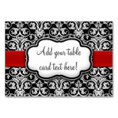Chique zwart/wit damast rood lint kaart (Voorkant)