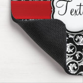 Chique zwart/wit damast rood lint muismat (Hoek)