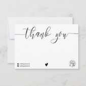 Chique zwart wit dank u script logo qr code bedankkaart (Voorkant)