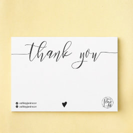 Chique zwart wit dank u script logo qr code bedankkaart