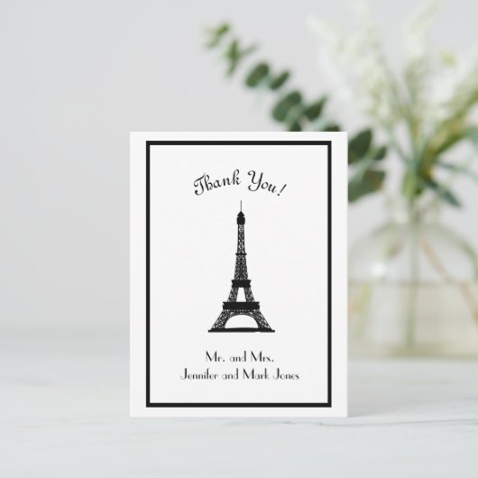 Chique zwart-wit Eiffeltoren Dank u Briefkaart (Staand voorkant)