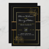 Chique zwart, wit en goud Eenvoudige bruiloft Kaart (Voorkant / Achterkant)