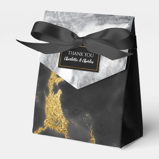 Chique Zwart Wit en Goud Marmer Favor Box Bedankdoosjes (Voorkant Zijde)
