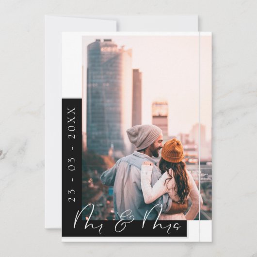 Chique zwart-wit foto bruiloft save the date (Voorkant)