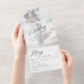 Chique zwart wit foto kalligrafie bruiloft all in one uitnodiging (Afscheurbaar)