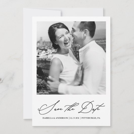 Chique zwart-wit foto save the date (Voorkant)
