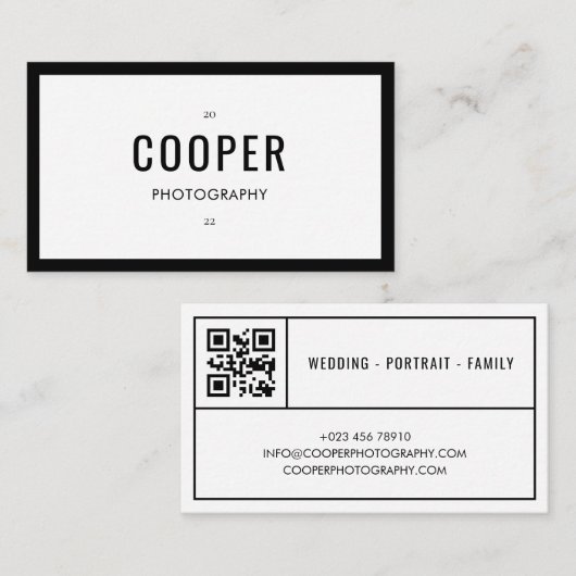 Chique Zwart Wit Fotografie QR Code Visitekaartje (Voorkant / Achterkant)