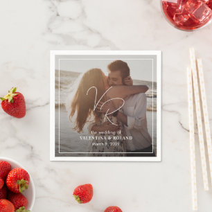 Chique zwart-wit fotomodern bruiloft servet