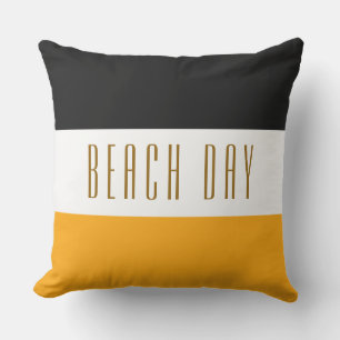 Chique Zwart Wit Gele Strepen STRAND DAG Tekst Buitenkussen
