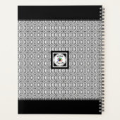 Chique zwart & wit geometrisch patroon monogram planner (Achterkant)