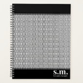 Chique zwart & wit geometrisch patroon monogram planner (Voorkant)