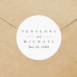 Chique zwart-wit gepersonaliseerde monogram bruilo ronde sticker