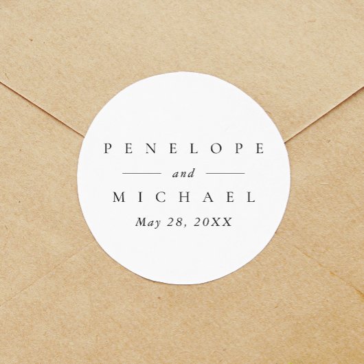 Chique zwart-wit gepersonaliseerde monogram bruilo ronde sticker