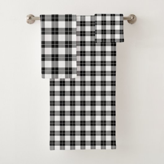 Chique zwart-wit geruite patroon bad handdoek (Insitu)