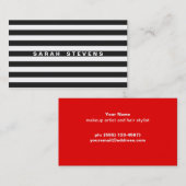 Chique Zwart-wit Gestreepte Moderne Make-up Arties Visitekaartje (Voorkant / Achterkant)