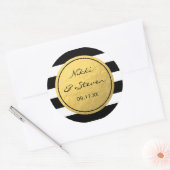 Chique zwart-wit gestreepte stickerlabel met goud  ronde sticker (Envelop)