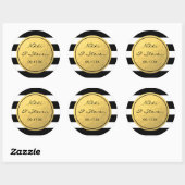 Chique zwart-wit gestreepte stickerlabel met goud  ronde sticker (Vel)
