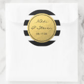 Chique zwart-wit gestreepte stickerlabel met goud  ronde sticker (Tas)