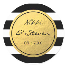 Chique zwart-wit gestreepte stickerlabel met goud