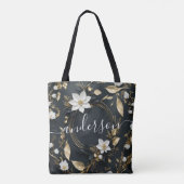 Chique Zwart Wit Goud Bloemen Krans Bruiloft bruid Tote Bag (Achterkant)