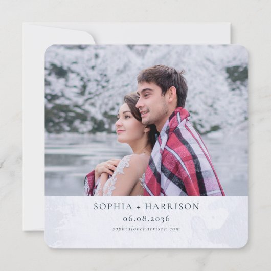 Chique zwart wit goud bloemenkrans bruiloft foto kaart (Achterkant)