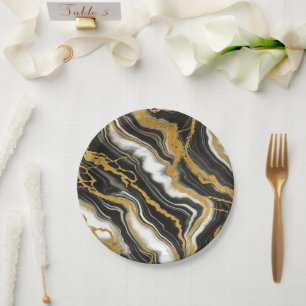Chique Zwart Wit Goud Marmer Uitzicht Glamour Brui Papieren Bordje