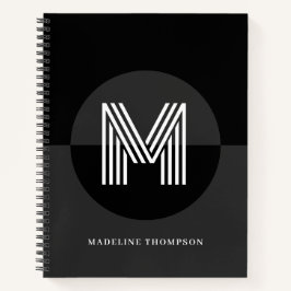 Chique Zwart Wit Grijs Geometrisch Modern Monogram Notitieboek