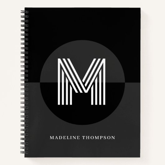 Chique Zwart Wit Grijs Geometrisch Modern Monogram Notitieboek (Voorkant)