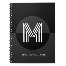 Chique Zwart Wit Grijs Geometrisch Modern Monogram Notitieboek