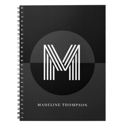 Chique Zwart Wit Grijs Geometrisch Modern Monogram Notitieboek (Voorkant)