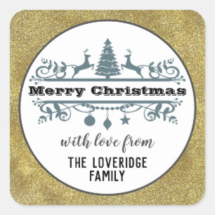 Chique Zwart Wit Grijs Prettig Kerstfeest Goud Gli Vierkante Sticker