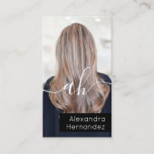 Chique Zwart Wit Haar Make-up Foto Initiaal QR Cod Visitekaartje (Voorkant)