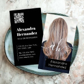 Chique Zwart Wit Haar Make-up Foto Initiaal QR Cod Visitekaartje