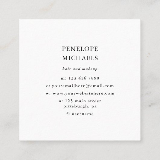 Chique zwart-wit kleurenblok vierkante visitekaartje (Achterkant)