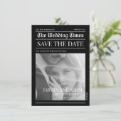 Chique Zwart Wit Krant Huwelijk Save The Date (Staand voorkant)