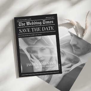 Chique Zwart Wit Krant Huwelijk Save The Date