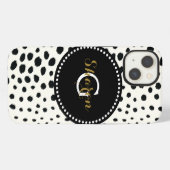 Chique zwart-wit luipaardprintpatroon met monogram iPhone hoesje (Achterkant horizontaal)