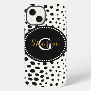 Chique zwart-wit luipaardprintpatroon met monogram iPhone 13 hoesje
