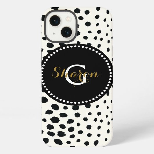 Chique zwart-wit luipaardprintpatroon met monogram iPhone hoesje (Achterkant)